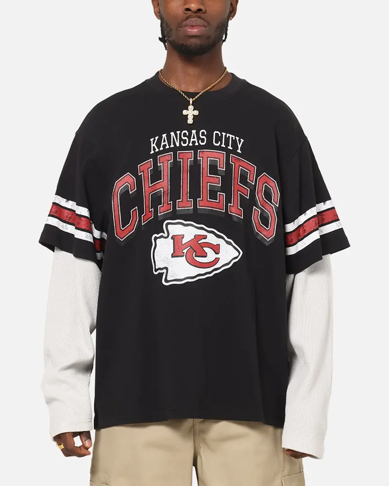 Mitchell & Ness Kansas City Chiefs Waffle Mock Layer Long Sleeve T-Shirt Black 1