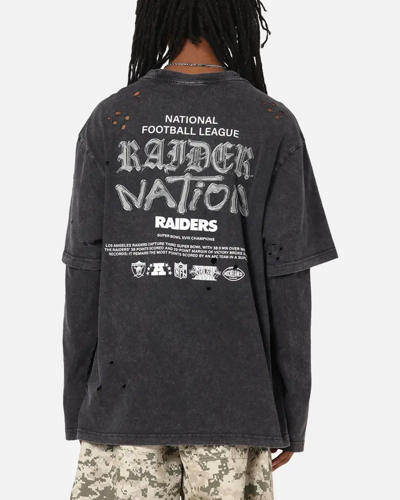 Mitchell & Ness Las Vegas Raiders Chromed Mock Long Sleeve T-Shirt Faded Black 1