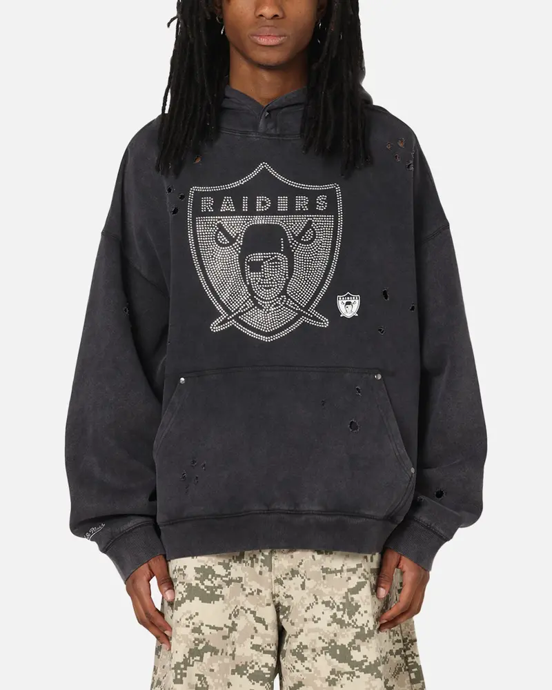 Mitchell & Ness Las Vegas Raiders Distressed Rhinestone Logo Hoodie Faded Black 1
