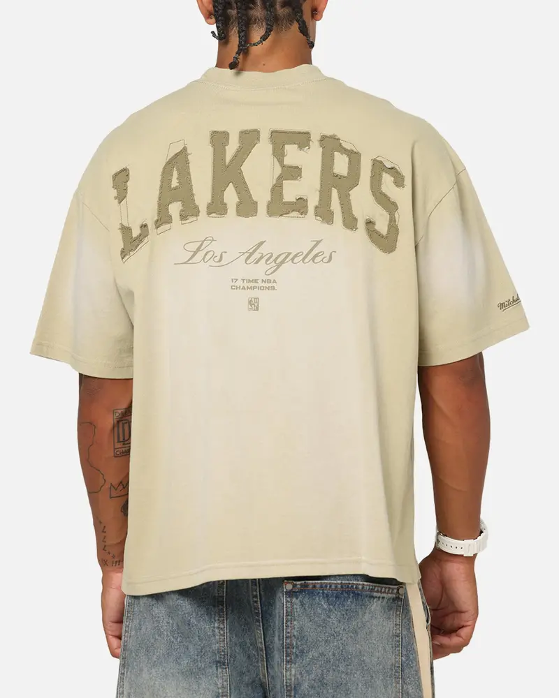 Mitchell & Ness Los Angeles Lakers Big Oversized Logo T-Shirt Gravel Stone 1