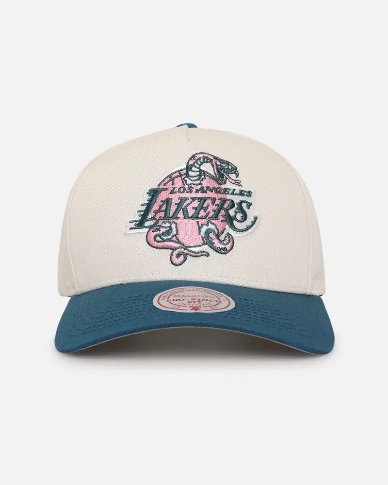 Mitchell & Ness Los Angeles Lakers 'Deep Emerald' Pro Pinch Snapback Off White/Green 1