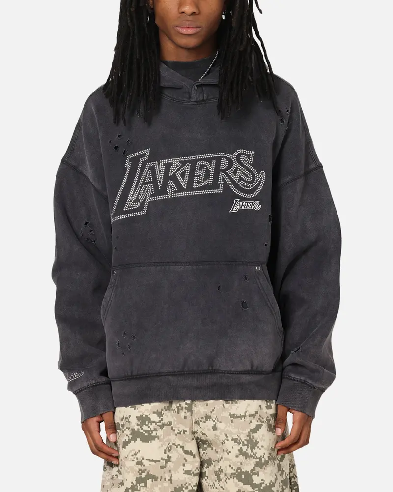 Mitchell & Ness Los Angeles Lakers Distressed Rhinestone Logo Hoodie Faded Black 1