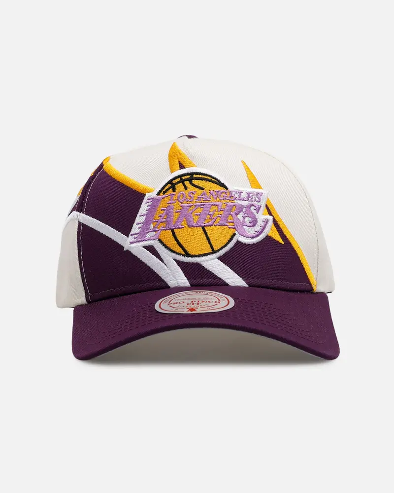 Mitchell & Ness Los Angeles Lakers 'Shark Tooth' Pro Pinch Snapback Cream/Purple 1