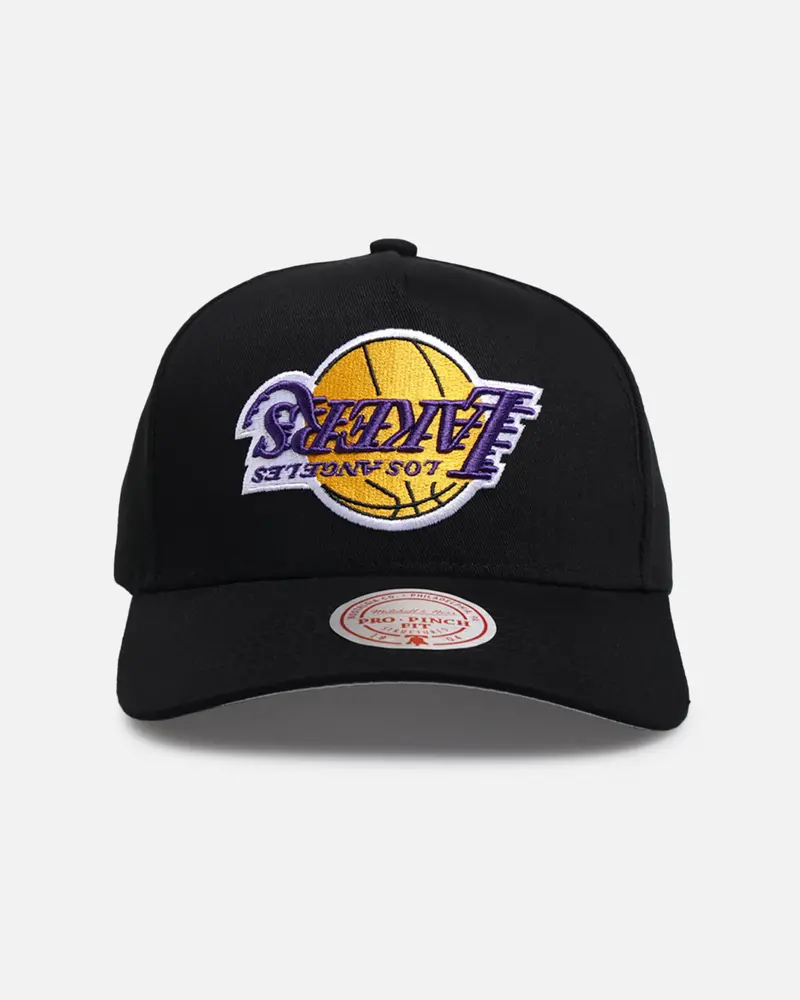 Mitchell & Ness Los Angeles Lakers 'Upside Down Logo' Pro Pinch Snapback Black 1