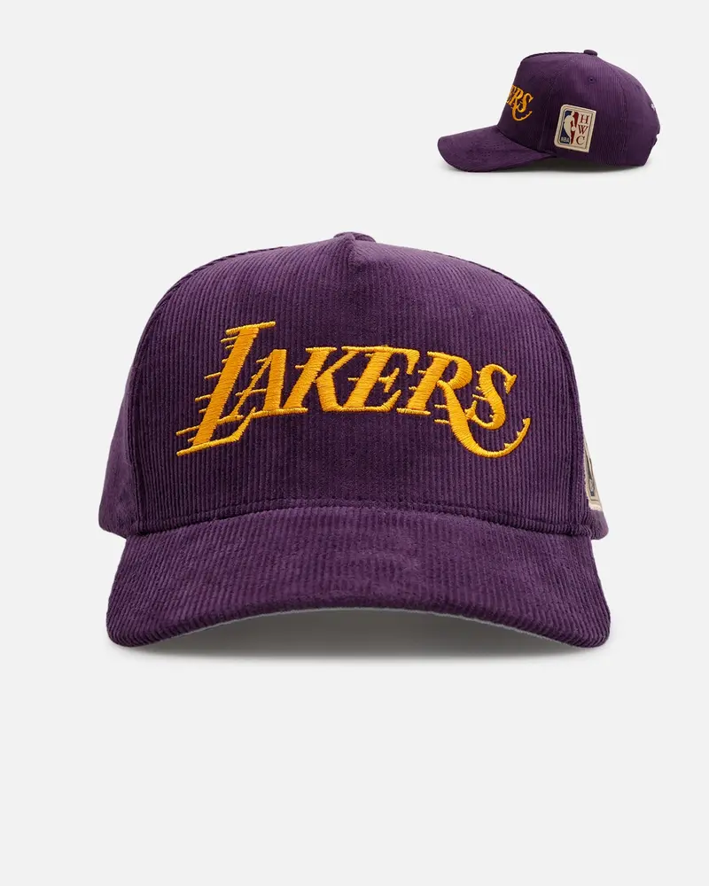 Mitchell & Ness Los Angeles Lakers 'Vintage Cord' Pro Pinch Corduroy Snapback Purple 1