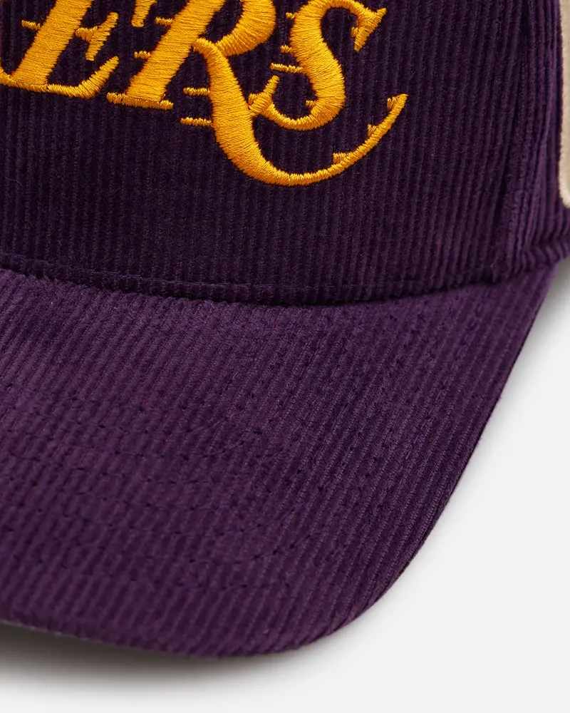Mitchell & Ness Los Angeles Lakers 'Vintage Cord' Pro Pinch Corduroy Snapback Purple 2
