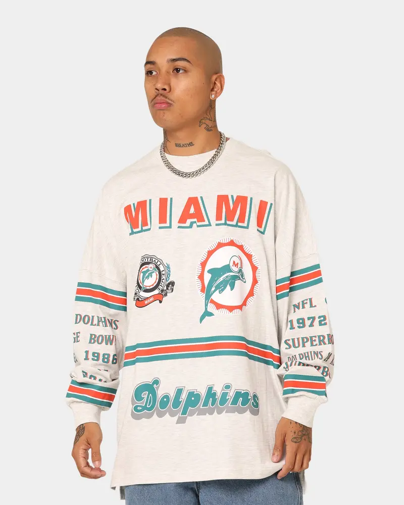 Mitchell & Ness Miami Dolphins 17-0 Long Sleeve T-Shirt White Marle 1