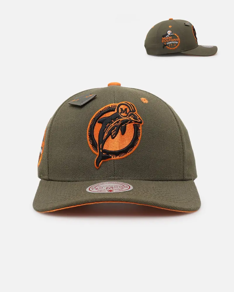 Mitchell & Ness Miami Dolphins 'Harmony Of Hues' Pro Crown Snapback Olive/Orange 1