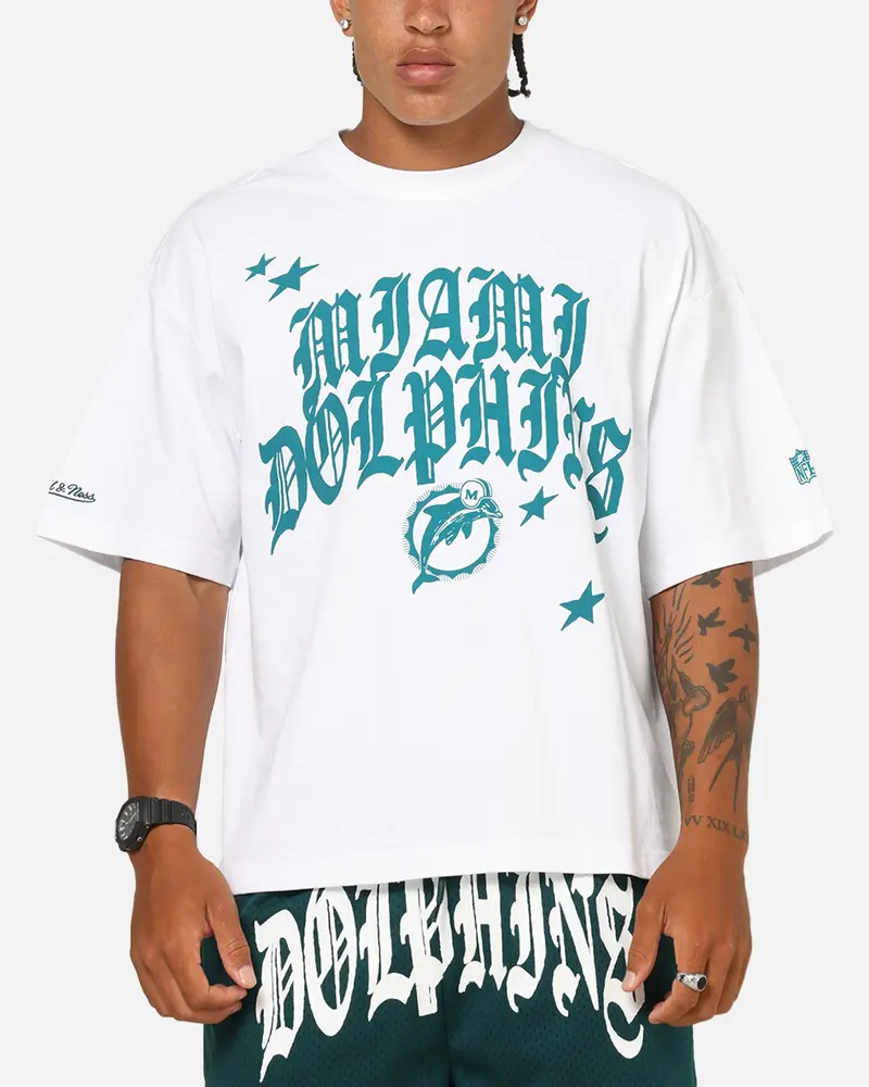 Mitchell & Ness Miami Dolphins Stars & Text Boxy T-Shirt White 1