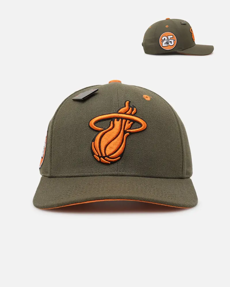 Mitchell & Ness Miami Heat 'Harmony Of Hues' Pro Crown Snapback Olive/Orange 1