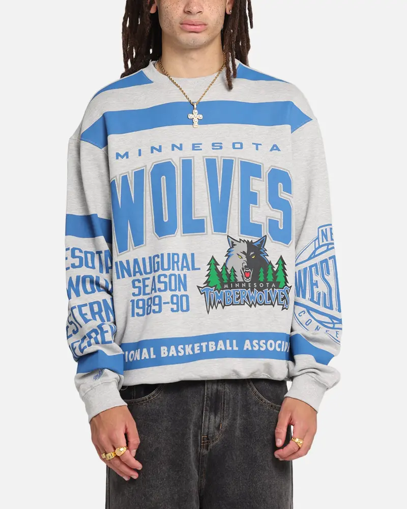 Mitchell & Ness Minnesota Timberwolves Letterform Crewneck Grey Marle/Official Team Color 1
