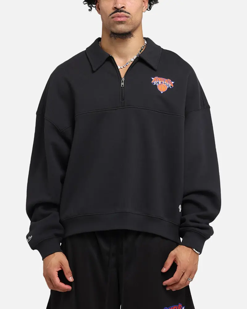 Mitchell & Ness New York Knicks Boxy Quarter Zip Crewneck Faded Black 1