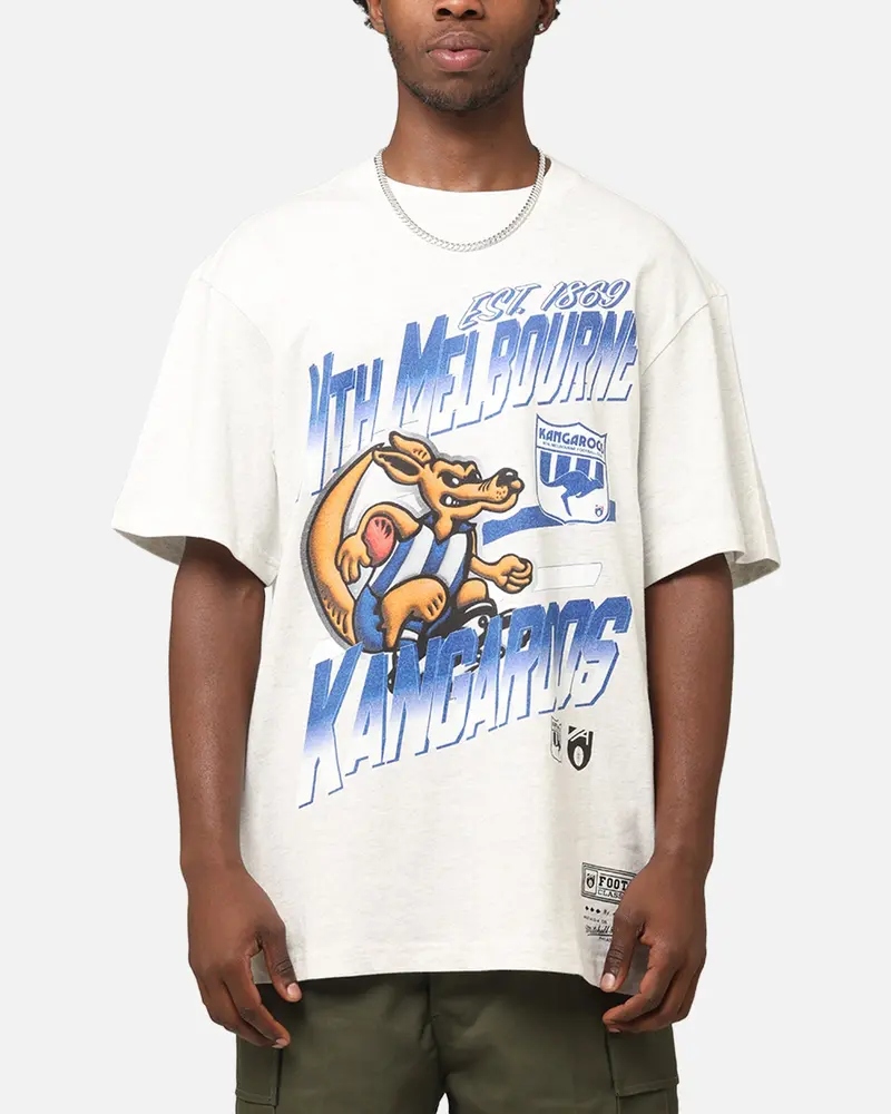Mitchell & Ness North Melbourne Kangaroos Mascot Character T-Shirt Silver Marle 1