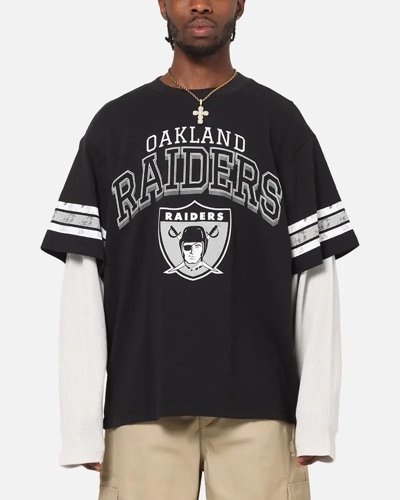 Mitchell & Ness Oakland Raiders Waffle Mock Layer Long Sleeve T-Shirt Black 1