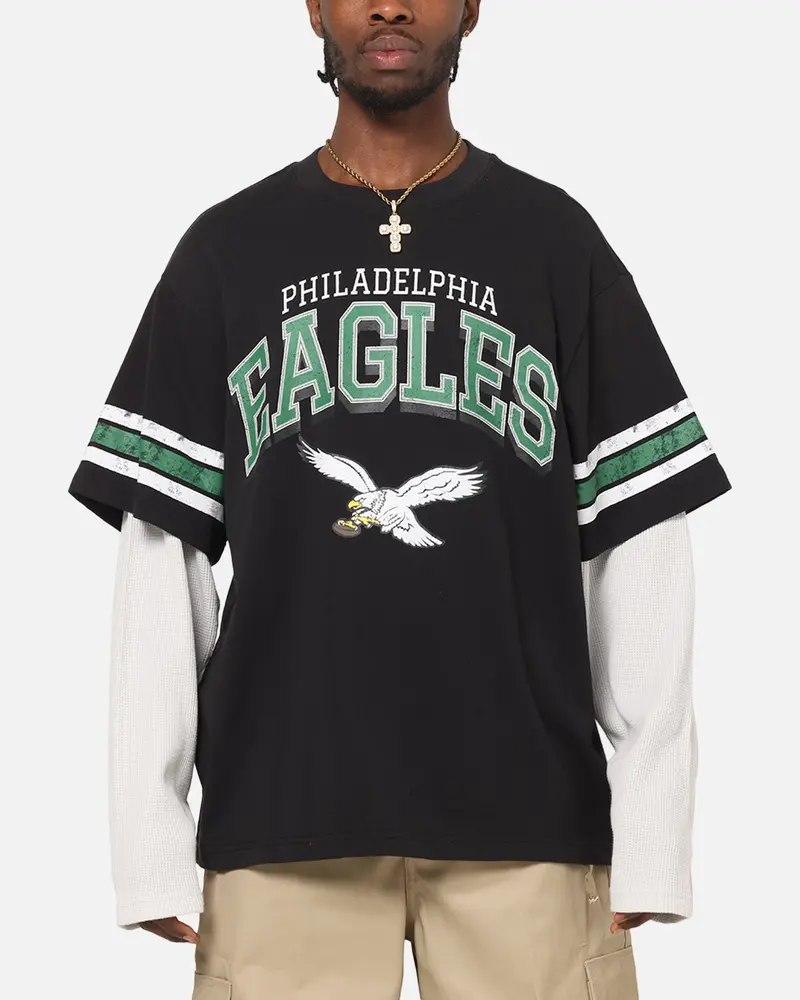 Mitchell & Ness Philadelphia Eagles Waffle Mock Layer Long Sleeve T-Shirt Black 1