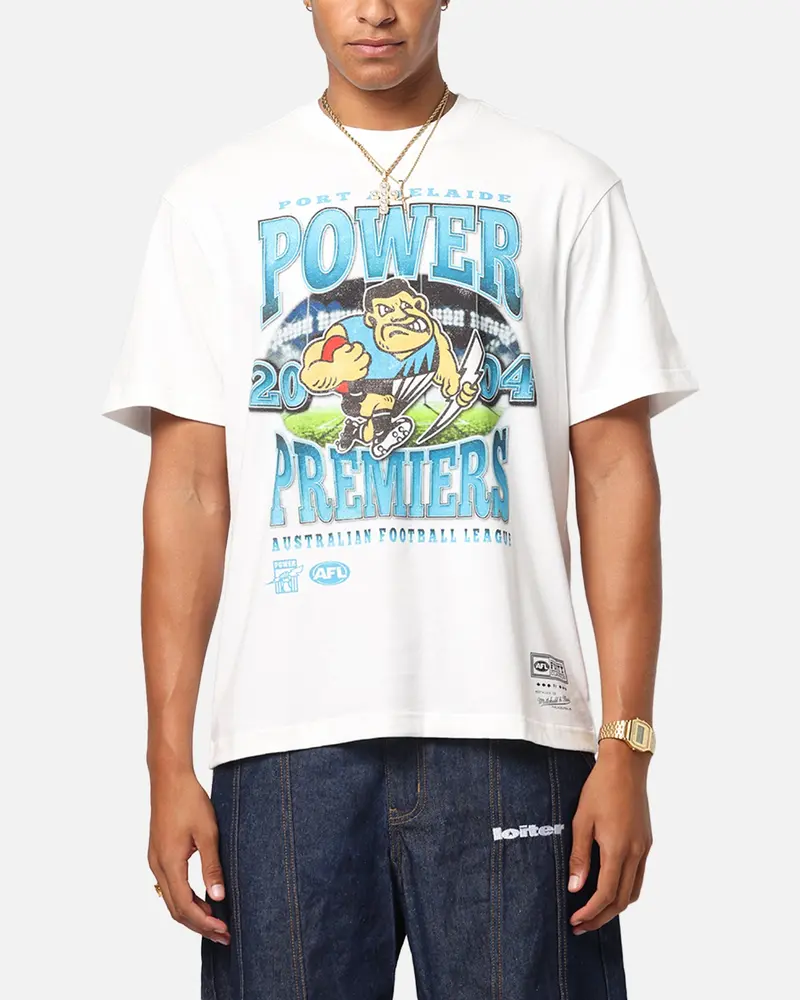 Mitchell & Ness Port Adelaide Power Mascot T-Shirt Vintage White 1