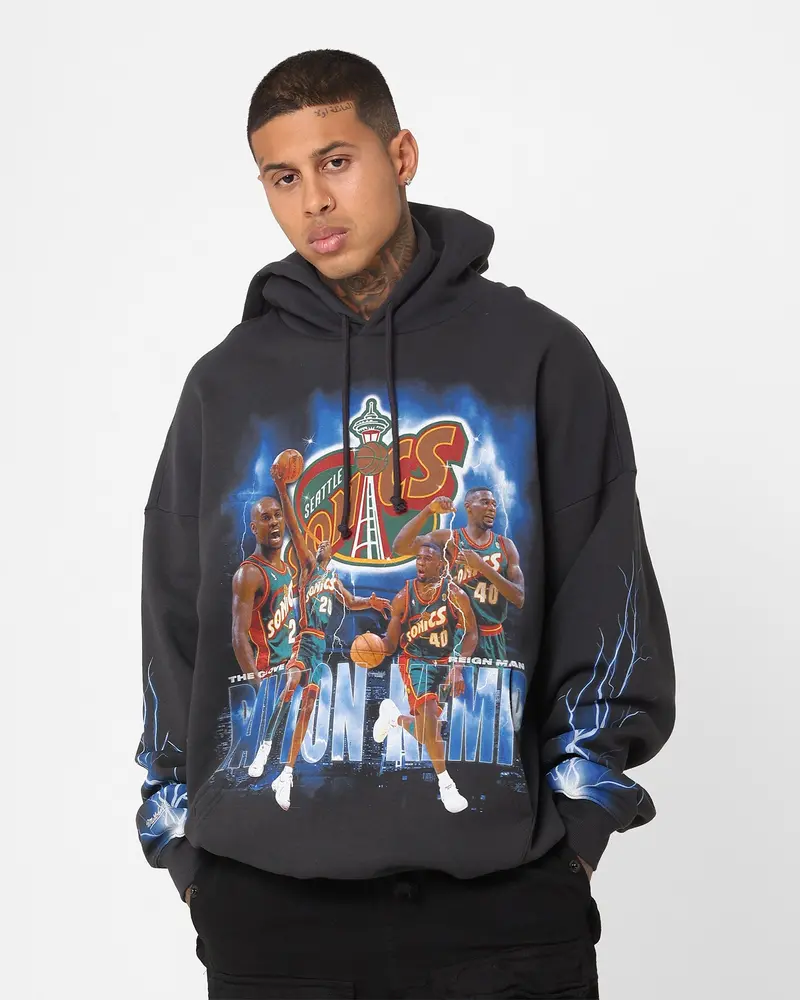 Mitchell & Ness Seattle Supersonics Gary Payton And Shawn Kemp Strike Hoodie Faded Black 1