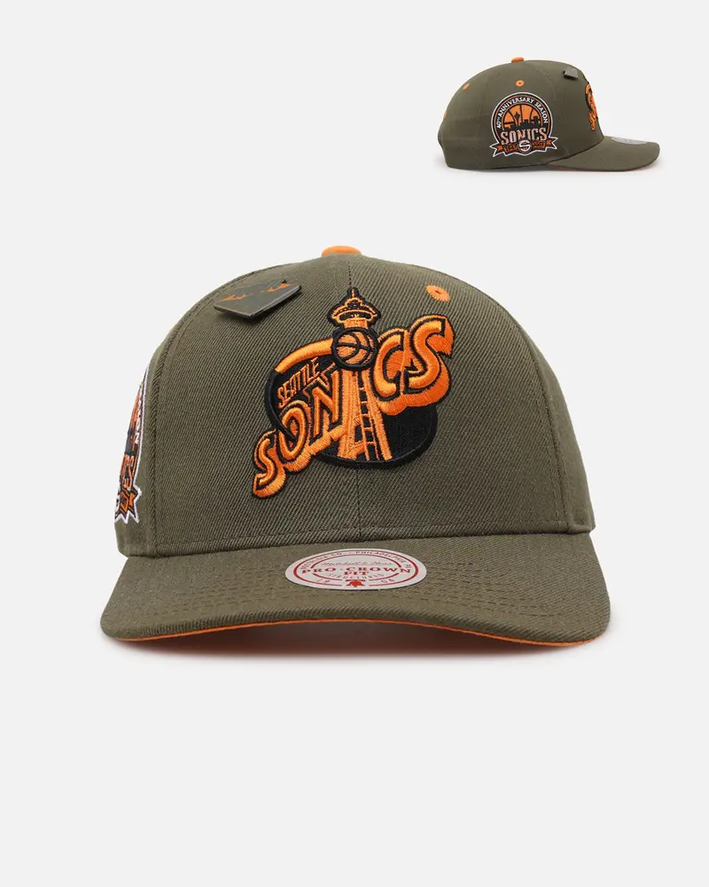 Mitchell & Ness Seattle Supersonics 'Harmony Of Hues' Pro Crown Snapback Olive/Orange 1