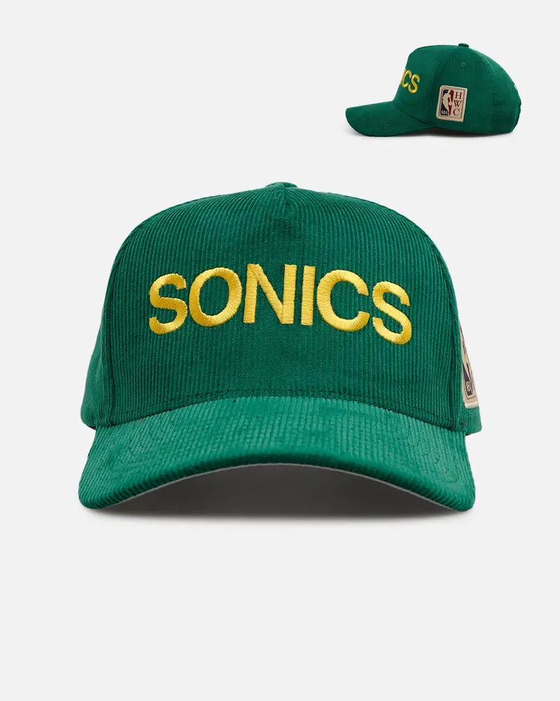 Mitchell & Ness Seattle Supersonics 'Vintage Cord' Pro Pinch Corduroy Snapback Green 1