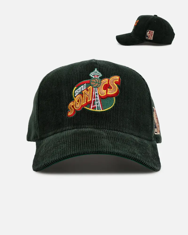Mitchell & Ness Seattle Supersonics 'Vintage Cord' Pro Pinch Corduroy Snapback Green 1