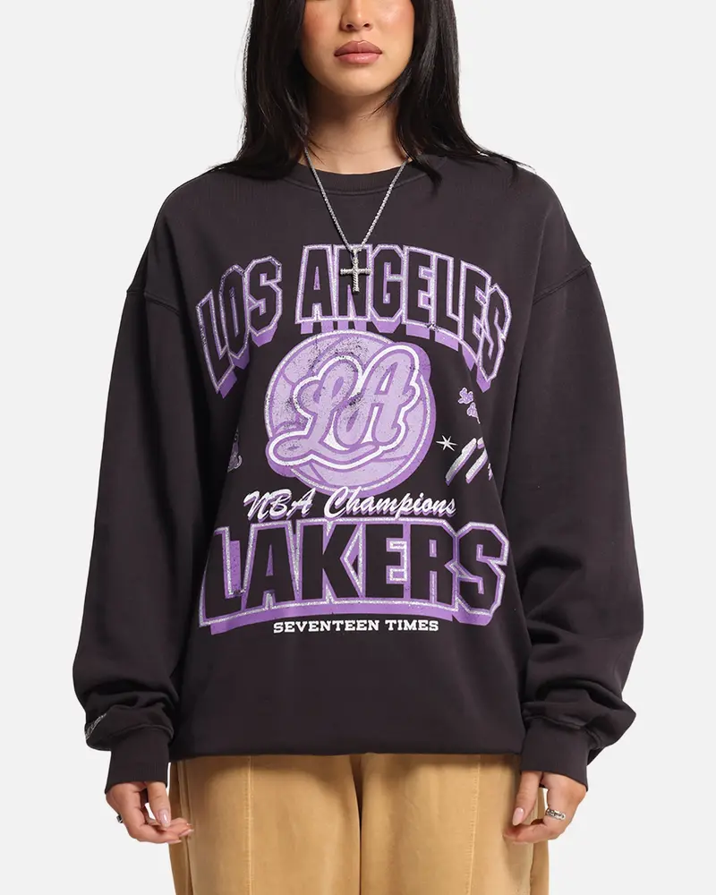 Mitchell & Ness Women's Los Angeles Lakers Arch Logo Crewneck Overdyed Black 1