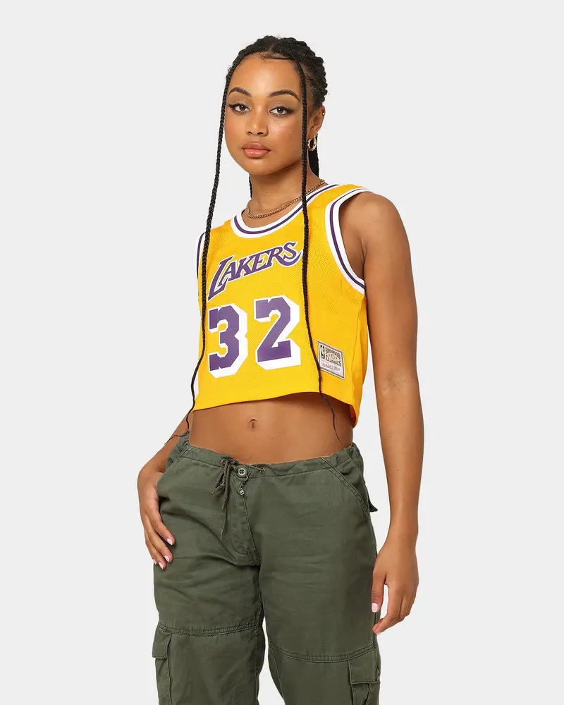Mitchell & Ness Women's Los Angeles Lakers Earvin "Magic" Johnson #32 Nba Cropped Jersey Yellow/Purple 1