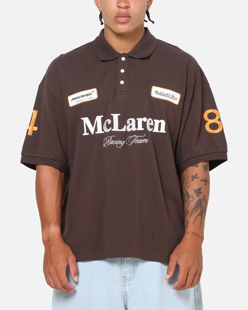 Mitchell & Ness X Mclaren Heritage Boxy Polo Shirt Chocolate 1