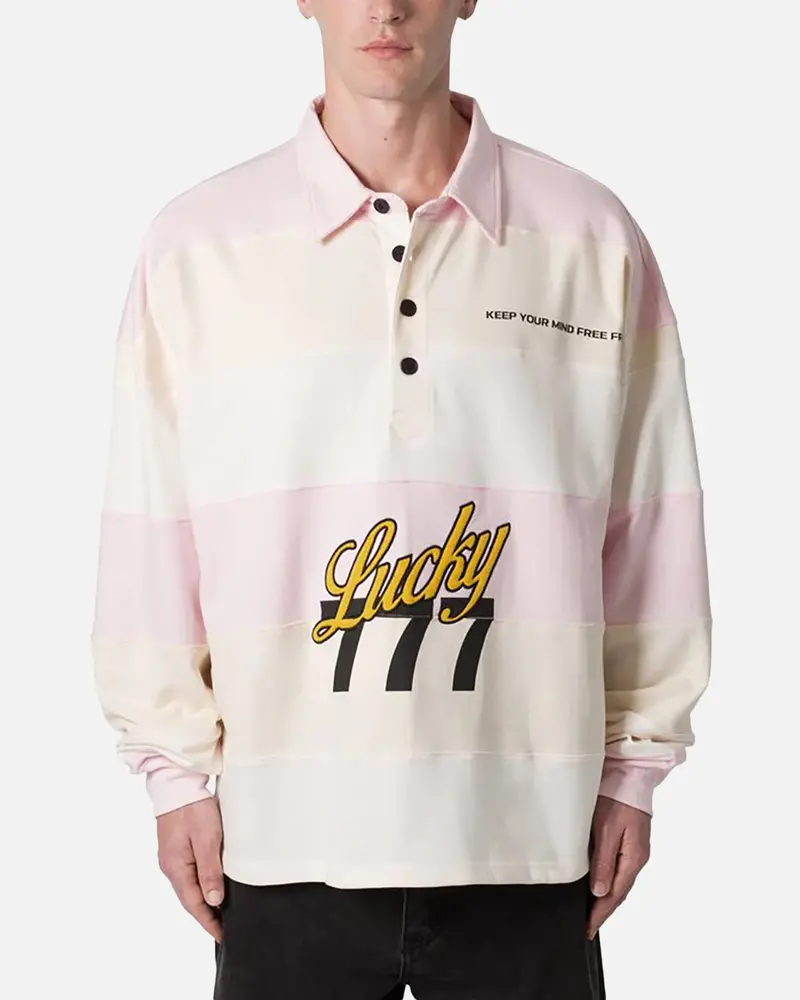 Mnml 777 Lucky Striped Polo Shirt Peach 1