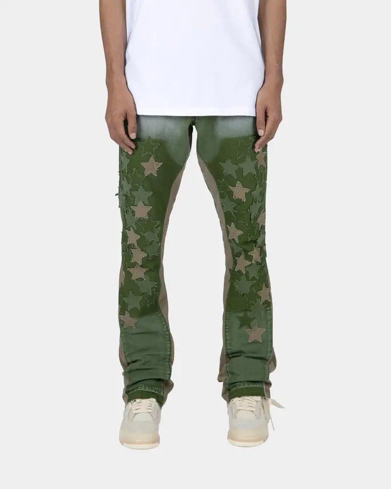Mnml B451 Star Flare Denim Pants Olive 1