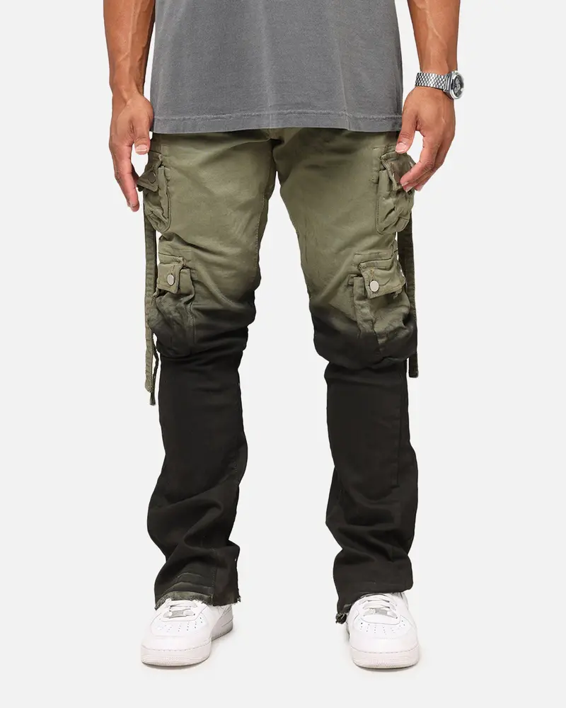 Mnml B569 Cargo Flare Denim Jeans Olive/Black 1