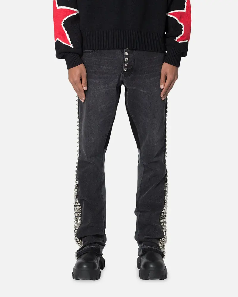 Mnml B572 Studded Flare Denim Jeans Black 1