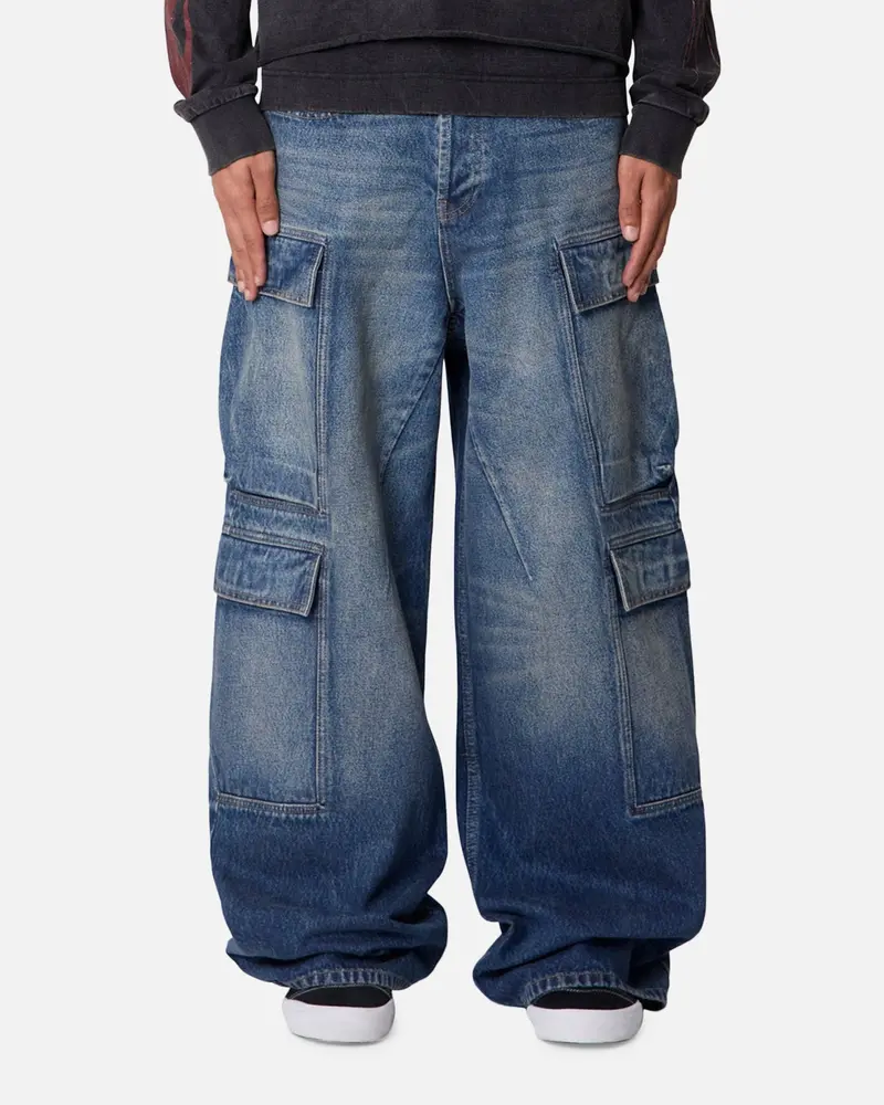 Mnml Baggy Cargo Denim Pants Blue 1