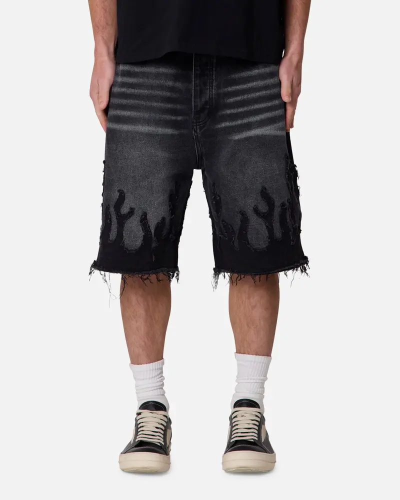 Mnml Baggy Flame Denim Shorts Black 1