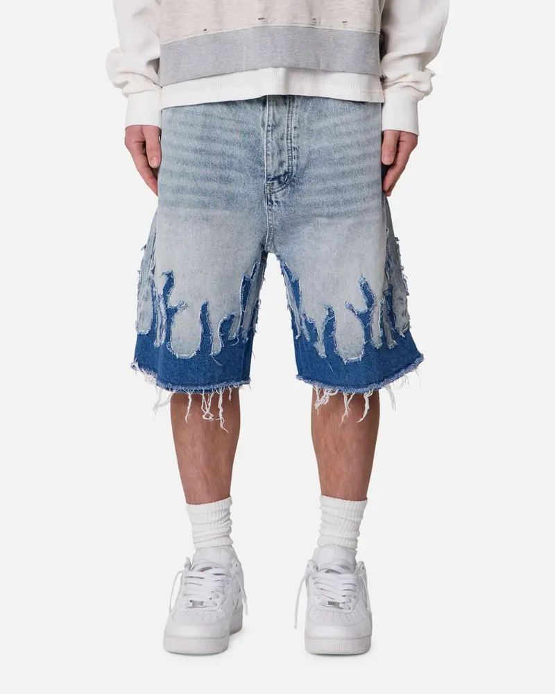 Mnml Baggy Flame Denim Shorts Blue 1