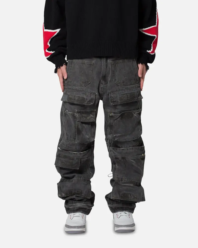 Mnml Baggy Skater Cargo Denim Jeans Black 1