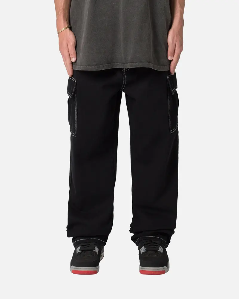Mnml Contrast Ultra Baggy Cargo Denim Jeans Black 1