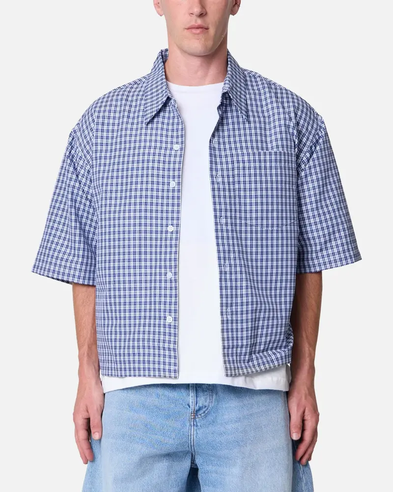 Mnml Crispy Poplin Over Button Up Shirt Blue 1