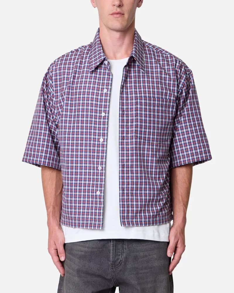 Mnml Crispy Poplin Over Button Up Shirt Red/Blue 1