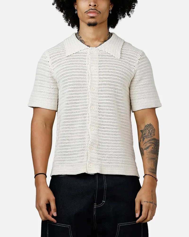 Mnml Crochet Button Up Shirt Cream 1