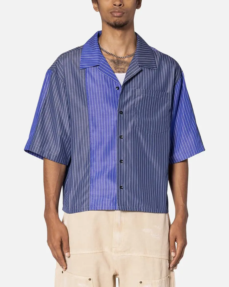 Mnml Cropped Panel Stripe Shirt Blue 1
