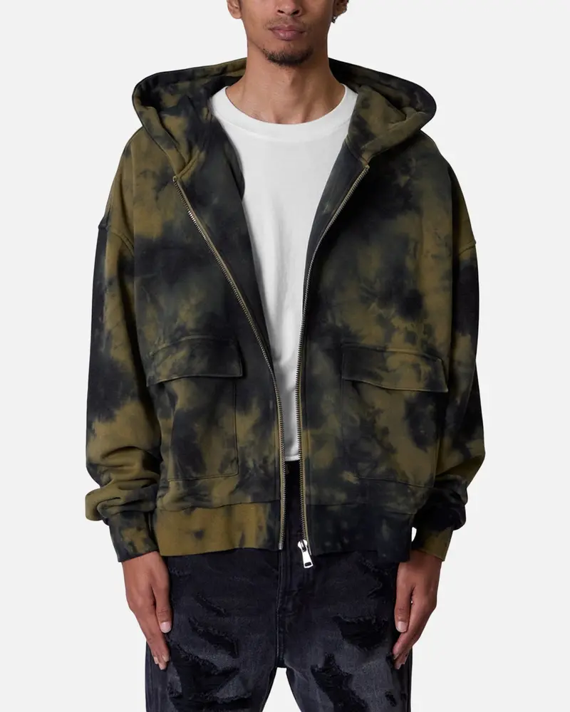 Mnml Crumple Tie Dye Hodie Olive 1
