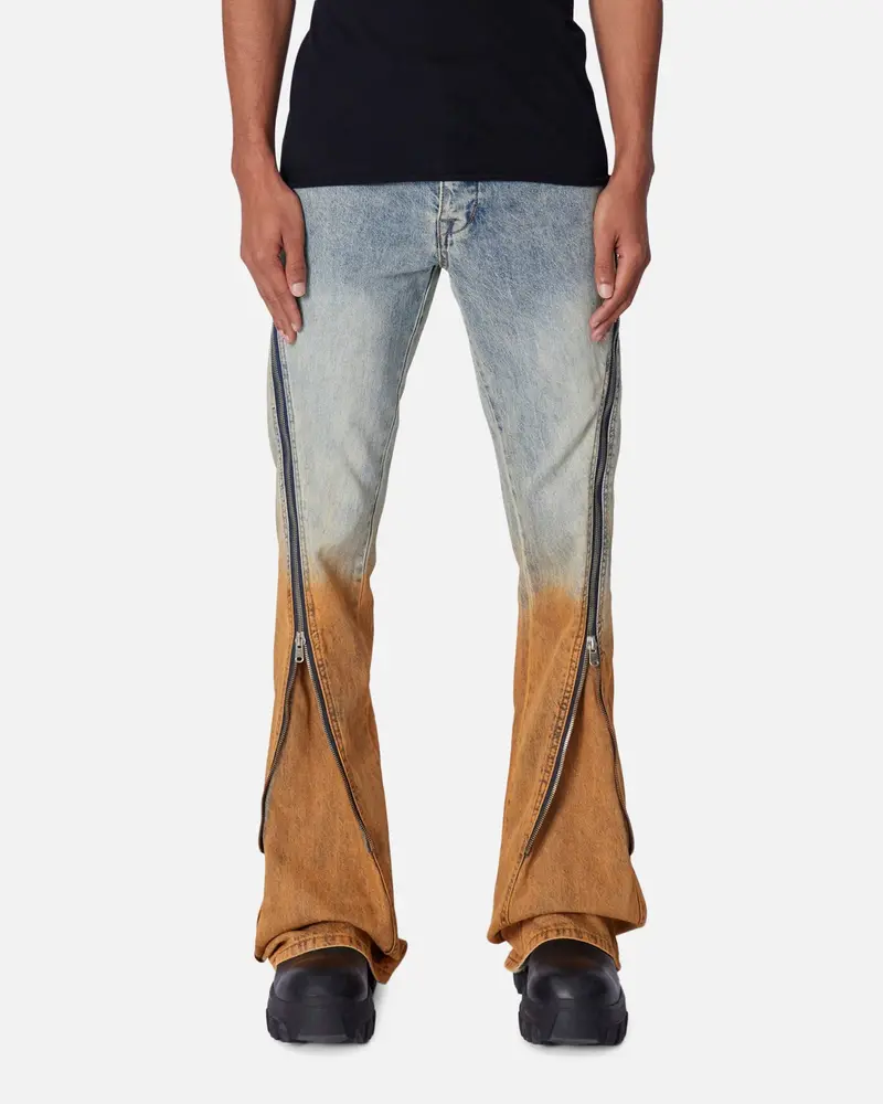 Mnml D519 Zipper Flare Denim Jeans Light Blue 1