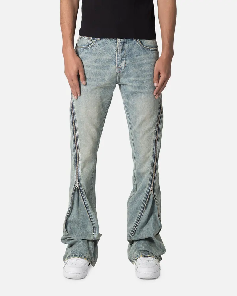 Mnml D519 Zipper Flare Denim Jeans Vintage Blue 1