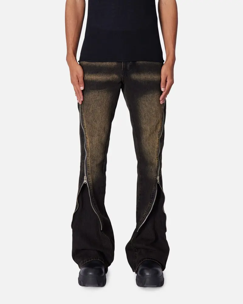 Mnml D519 Zipper Flare Denim Jeans Washed Black 1