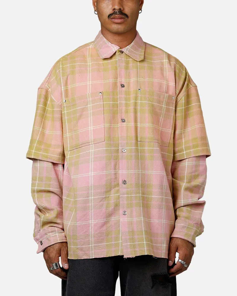 Mnml Dip Fade Flannel Shirt Pink 1