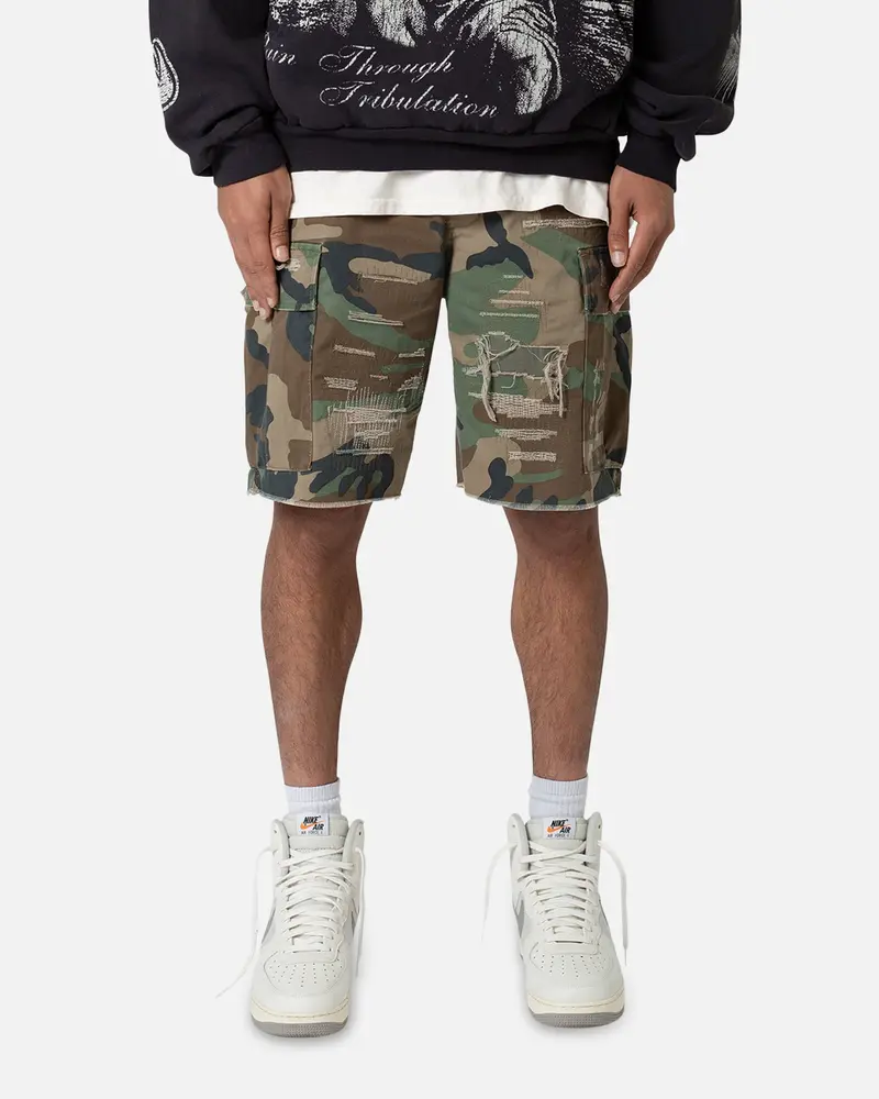 Mnml Distressed Cargo Shorts Camo 1