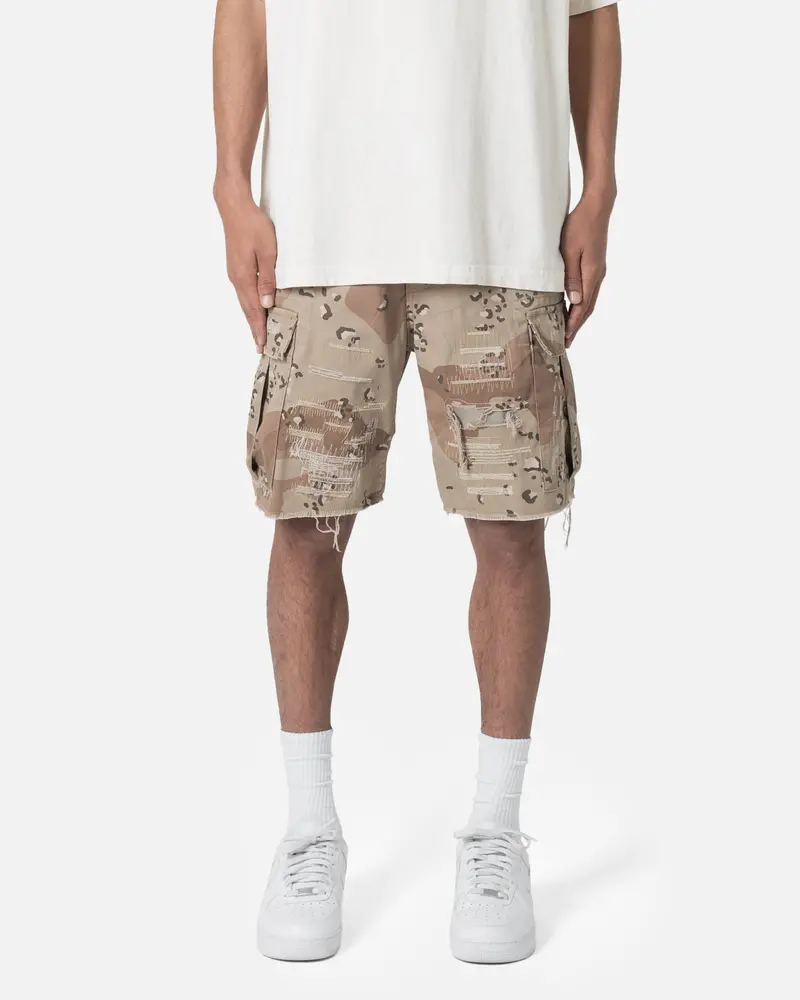 Mnml Distressed Cargo Shorts Desert Camo 1
