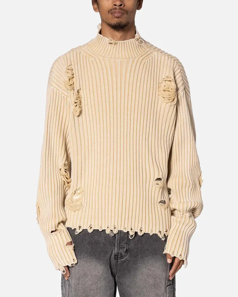 Mnml Distressed Crop Knit Sweater Khaki 1