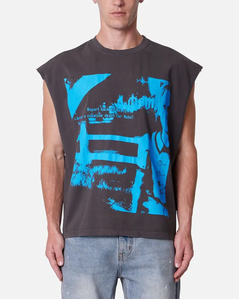 Mnml Distressed Sleeveless Tank Washed Black 1