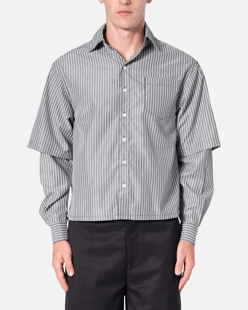 Mnml Double Layer Pinstripe Shirt Black 1